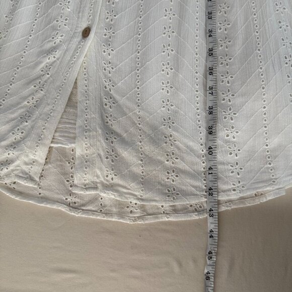 Brave Soul M White Eyelet Embroidered Cutout Tie-Back Button Midi Dress - Picture 11 of 12